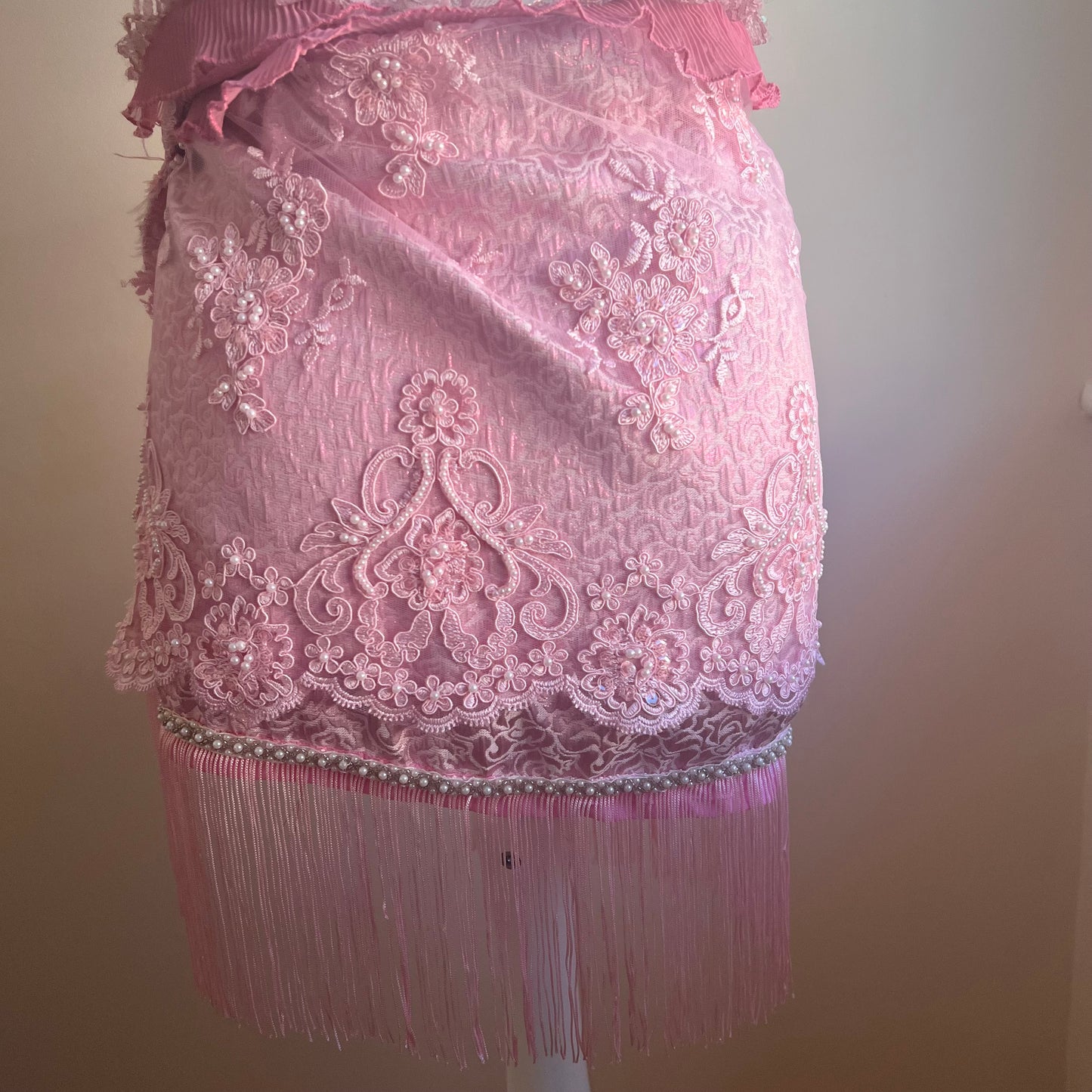 Pink Lace Embroidered Embellished Skirt